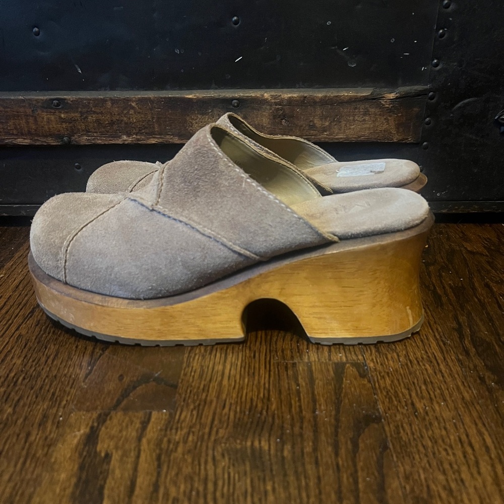Brown Suede Clogs with Wooden Platform